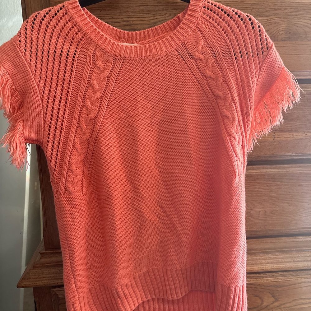 Elegant Coral Fringed Blouse